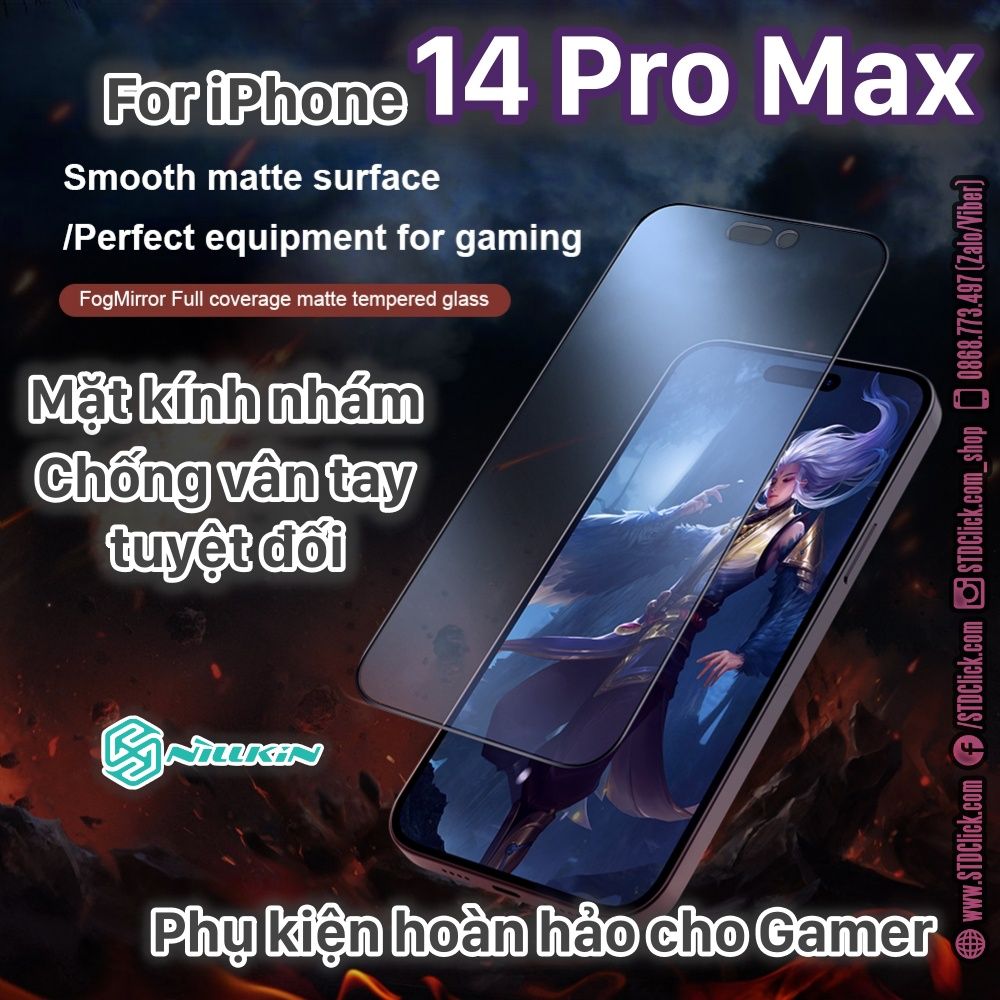 KÍNH CƯỜNG LỰC CHỐNG VÂN TAY IPHONE 14 PRO MAX NILLKIN FOGMIRROR 2.5D CHÍNH HÃNG