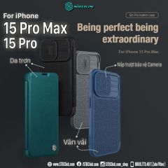 BAO DA IPHONE 15 PRO MAX - 15 PRO NILLKIN QIN PRO plain leather + cloth BẢO VỆ CAMERA CHÍNH HÃNG