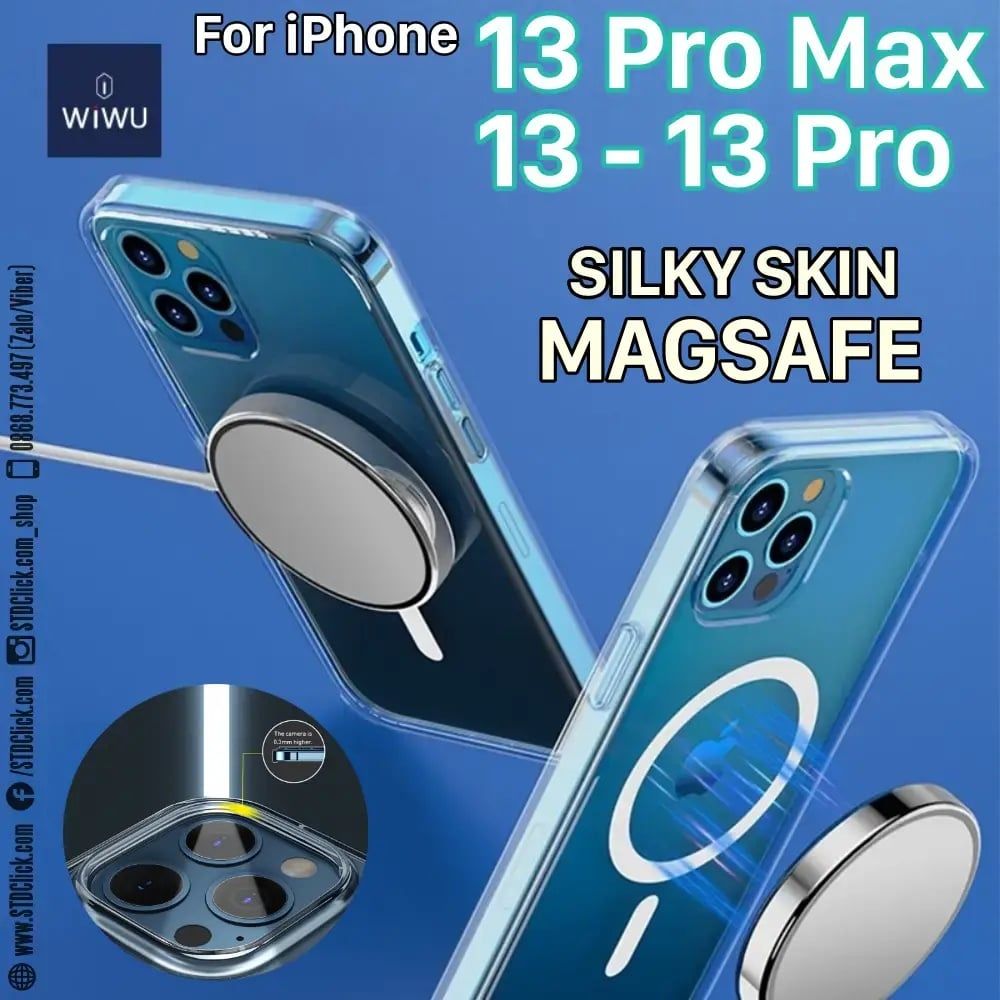 ỐP LƯNG IPHONE 13 PRO MAX - 14 PRO MAX - 14 PRO - 13 PRO WIWU SILKY SKIN MAGSAFE LƯNG CỨNG TRONG VIỀN DẺO CHÍNH HÃNG