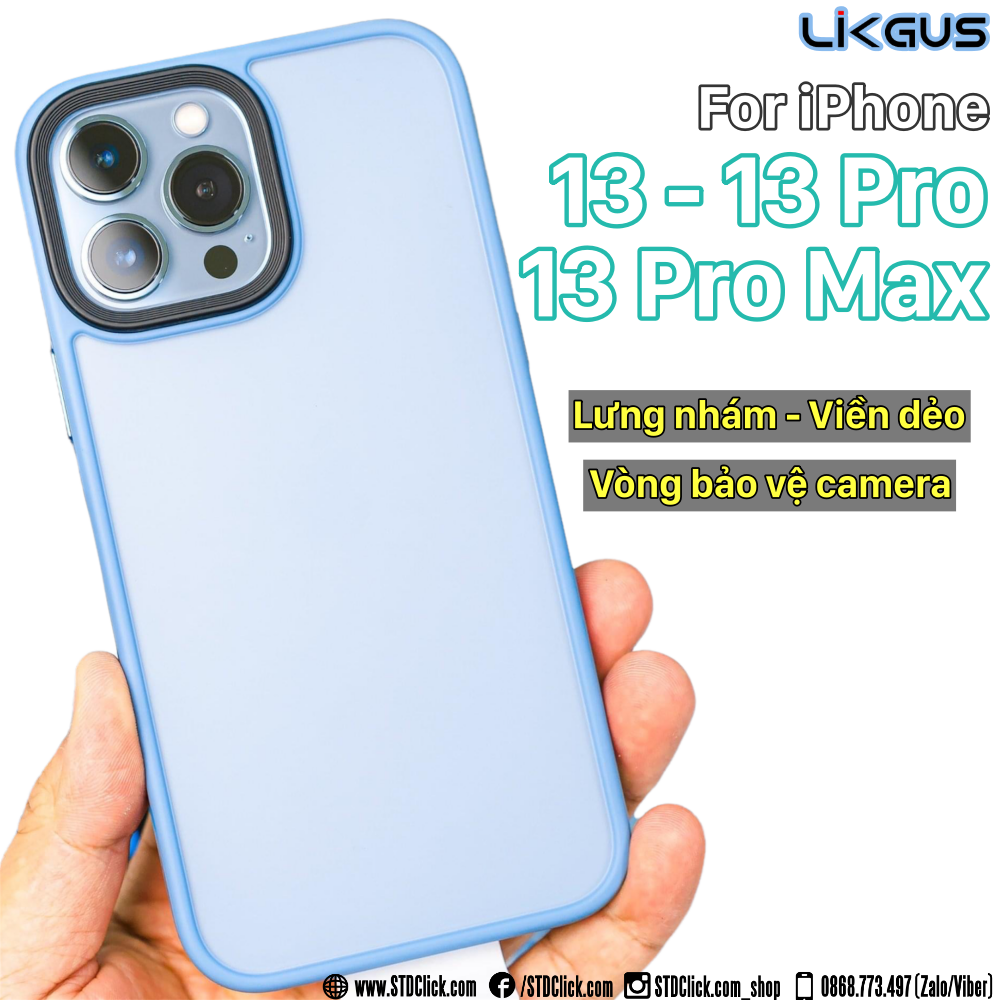 ỐP LƯNG IPHONE 13 PRO MAX - 13 PRO - 13 LIKGUS GEAR PRO LƯNG NHÁM VIỀN DẺO CHÍNH HÃNG