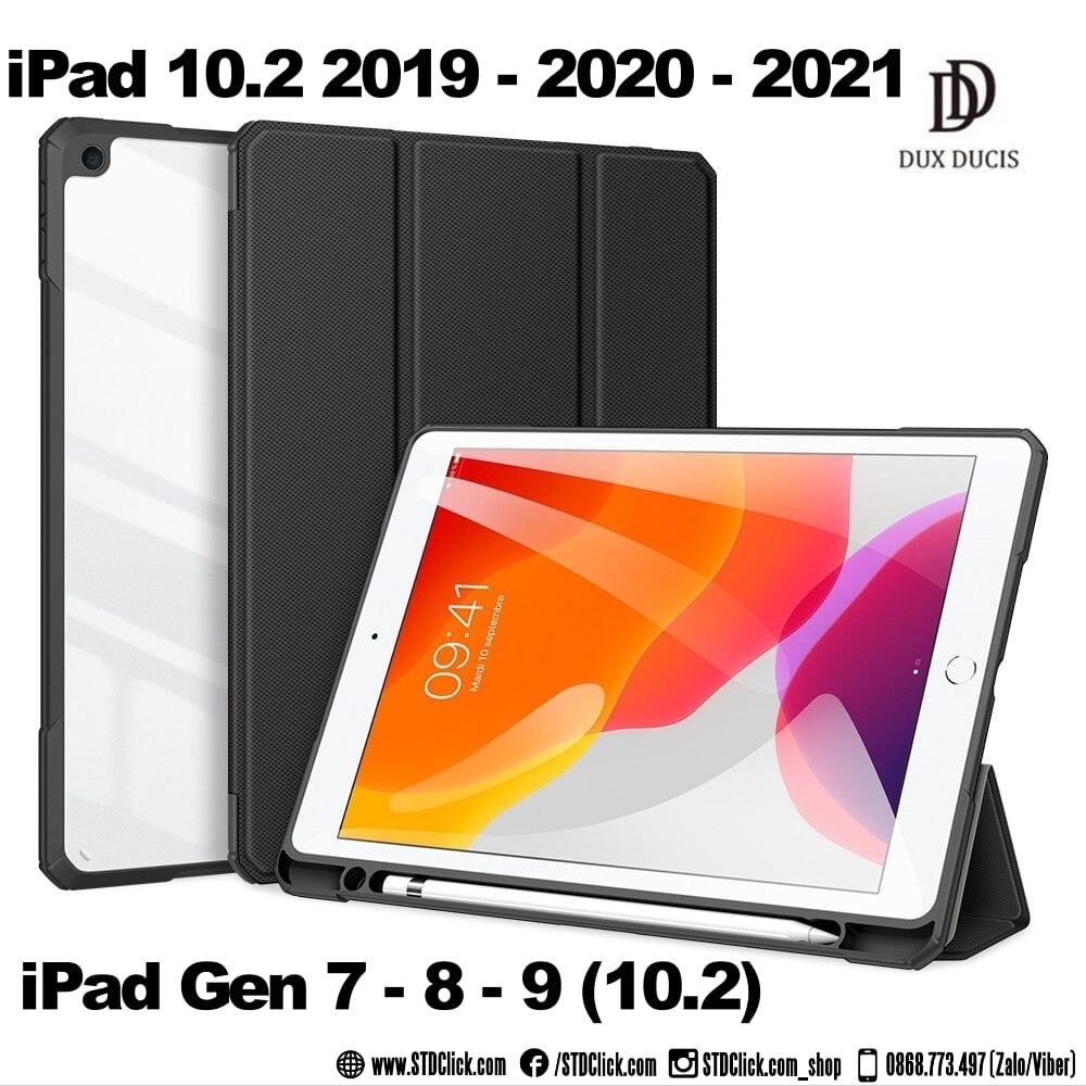 BAO DA IPAD 10.2 2021 - 2020 - 2019 DUX DUCIS TOBY CHÍNH HÃNG SIÊU MỎNG CÓ KHE GIỮ BÚT