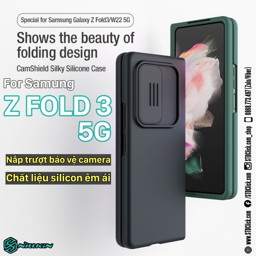 ỐP LƯNG SAMSUNG GALAXY Z FOLD 3 5G NILLKIN CAMSHIELD SILKY SILICON BẢO VỆ CAMERA CHÍNH HÃNG