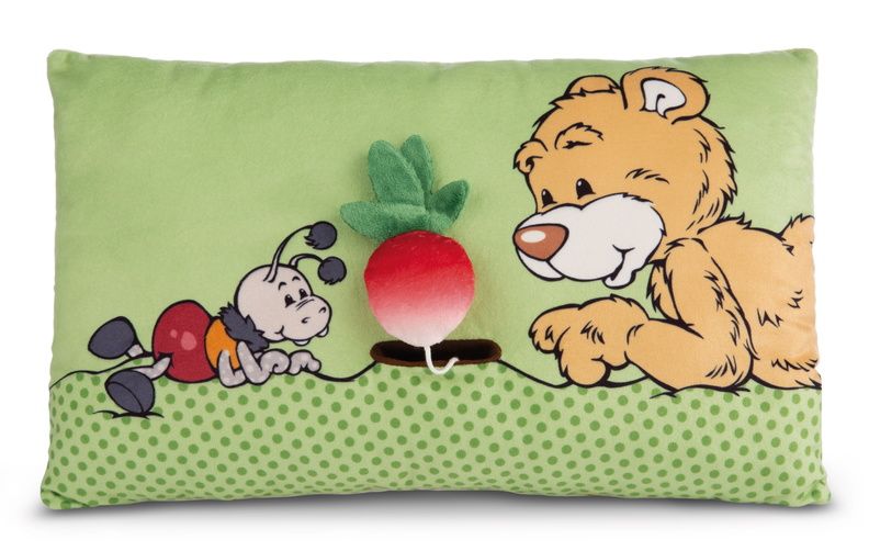 Đồ chơi thú bông 43x25cm gấu mật ong Mielo và củ cải đường hình gối bông Teddy Bear with radish cushion GREEN | NICI-49449 (con)