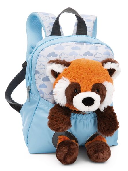 Ba lô cặp mầm non màu xanh mây trắng & thú bông NICI gấu trúc Bắc Mỹ Red Panda 25cm | NICI-49852