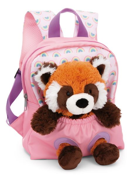Ba lô cặp mầm non màu xanh mây trắng & thú bông NICI gấu trúc Bắc Mỹ Red Panda 25cm | NICI-49852