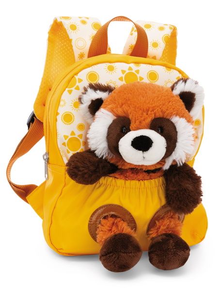 Ba lô cặp mầm non màu xanh mây trắng & thú bông NICI gấu trúc Bắc Mỹ Red Panda 25cm | NICI-49852