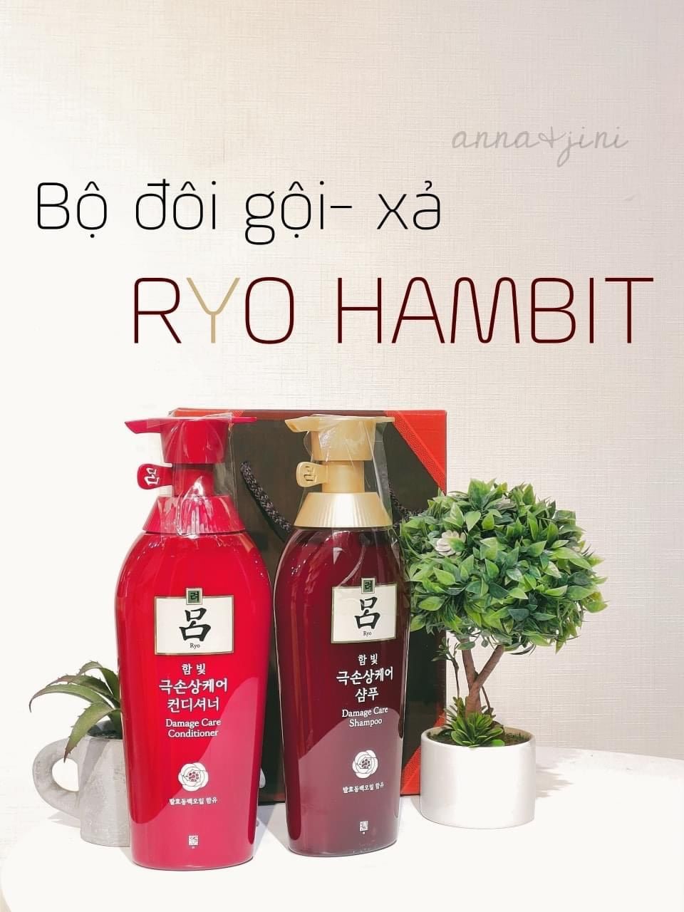 Set dầu gội xả chiết xuất nhân sâm và trái lựu Ryo Hambit 500mL x 2