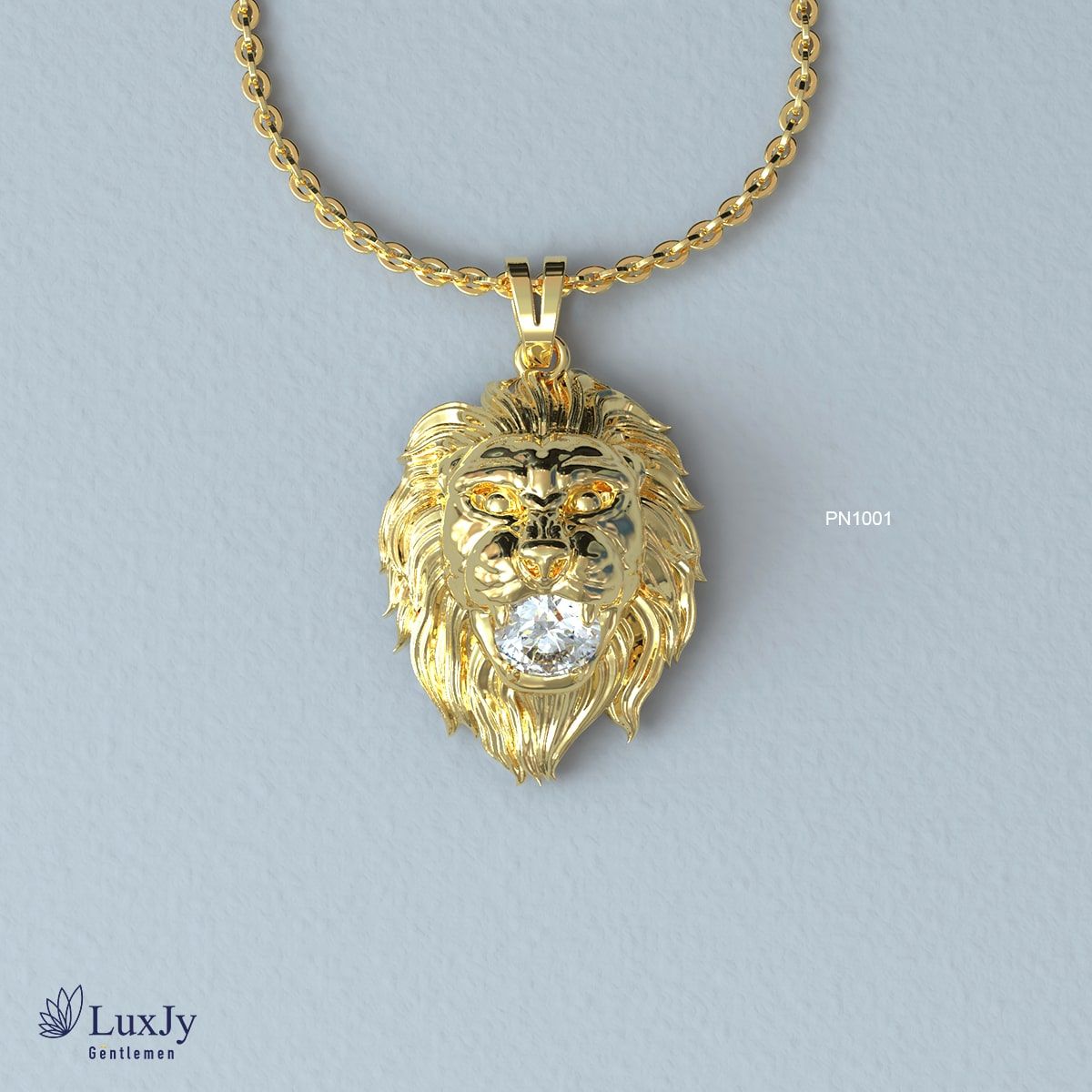 Mặt dây vàng Nam sư tử đính Kim cương Moissanite PN1001