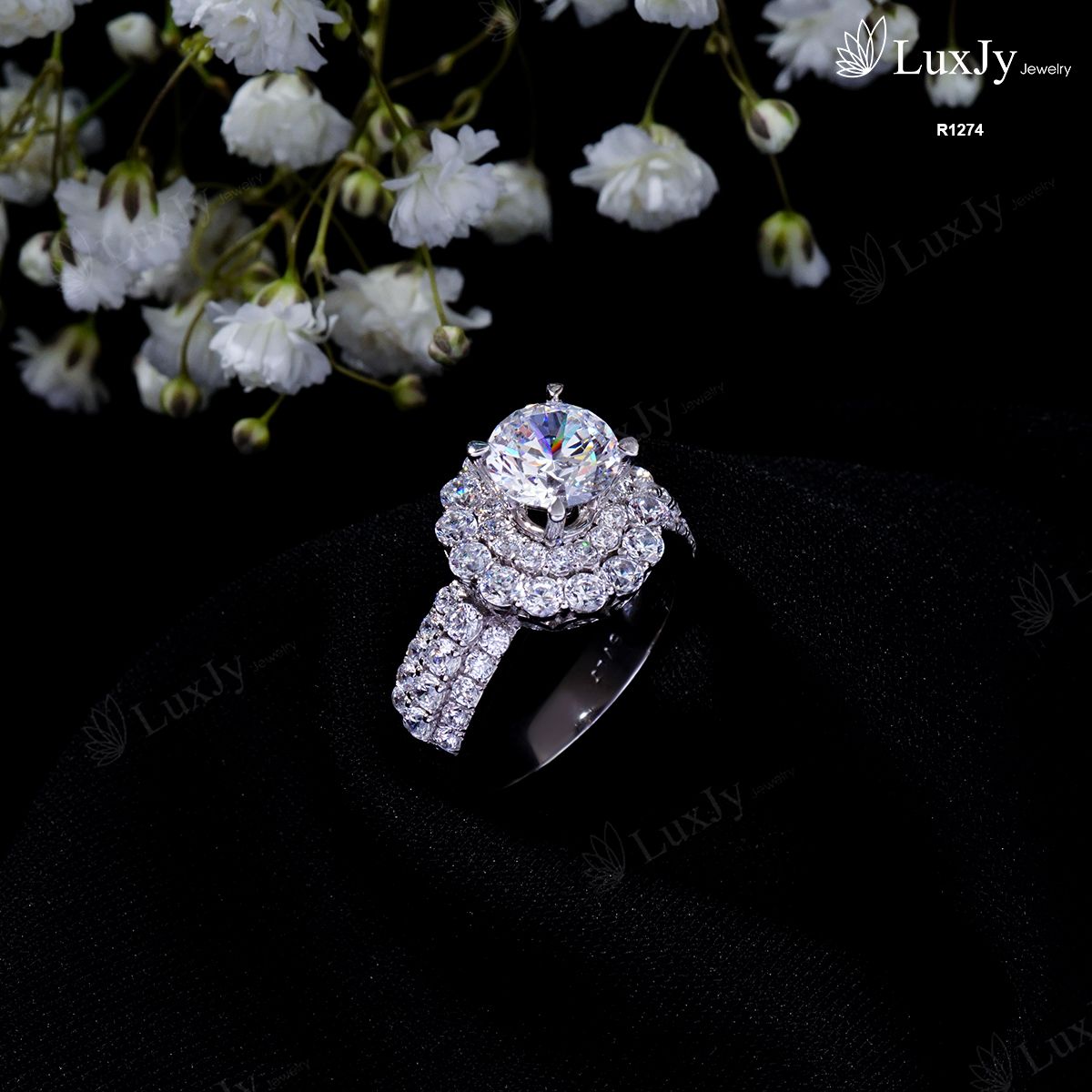 Nhẫn vàng nữ đính Kim cương Moissanite R1274