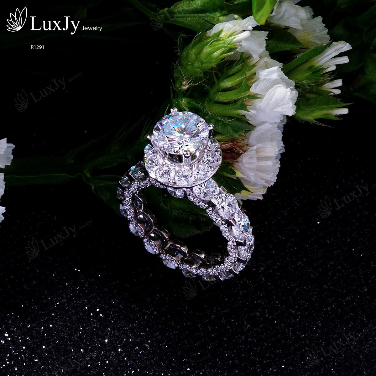 Nhẫn vàng nữ đính Kim cương Moissanite R1291