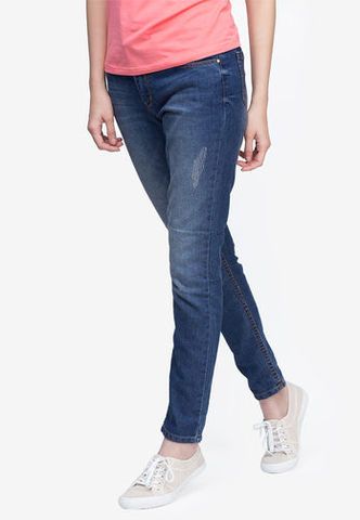 Quần jeans skinny Gioven Kelvin mài ống xanh dương