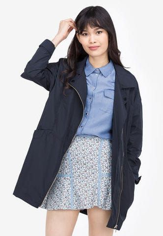 Áo khoác oversize WAY dây kéo lệch màu xanh navy