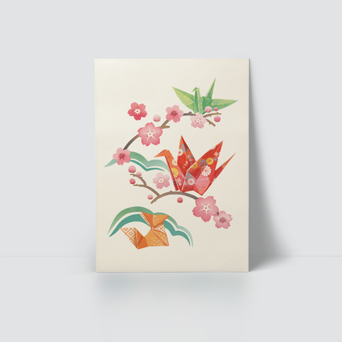 ORIGAMI CRANE - RESTING OVER SAKURA BRANCHES