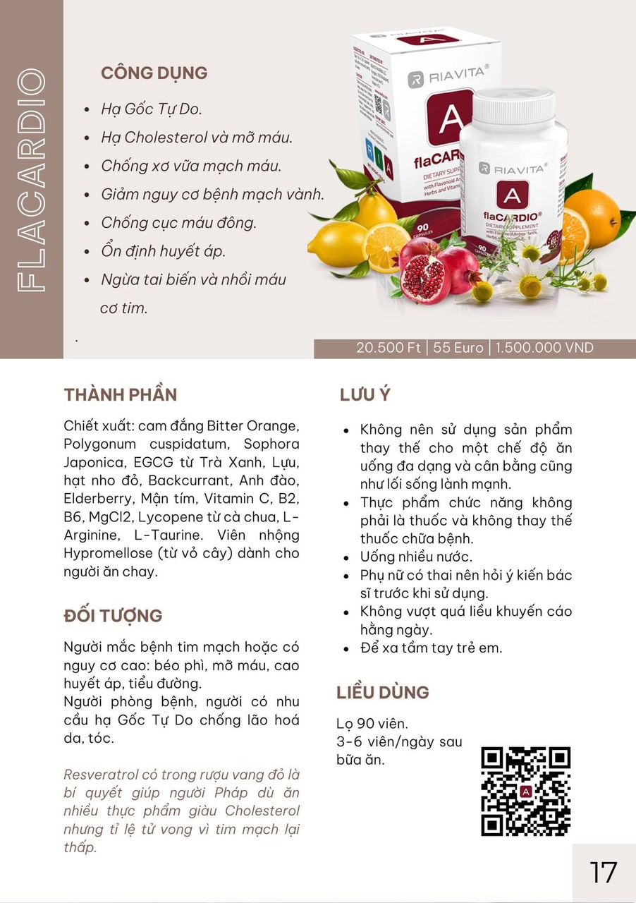 Riavita FlaCardio - Bảo vệ và Hỗ trợ điều trị tim mạch