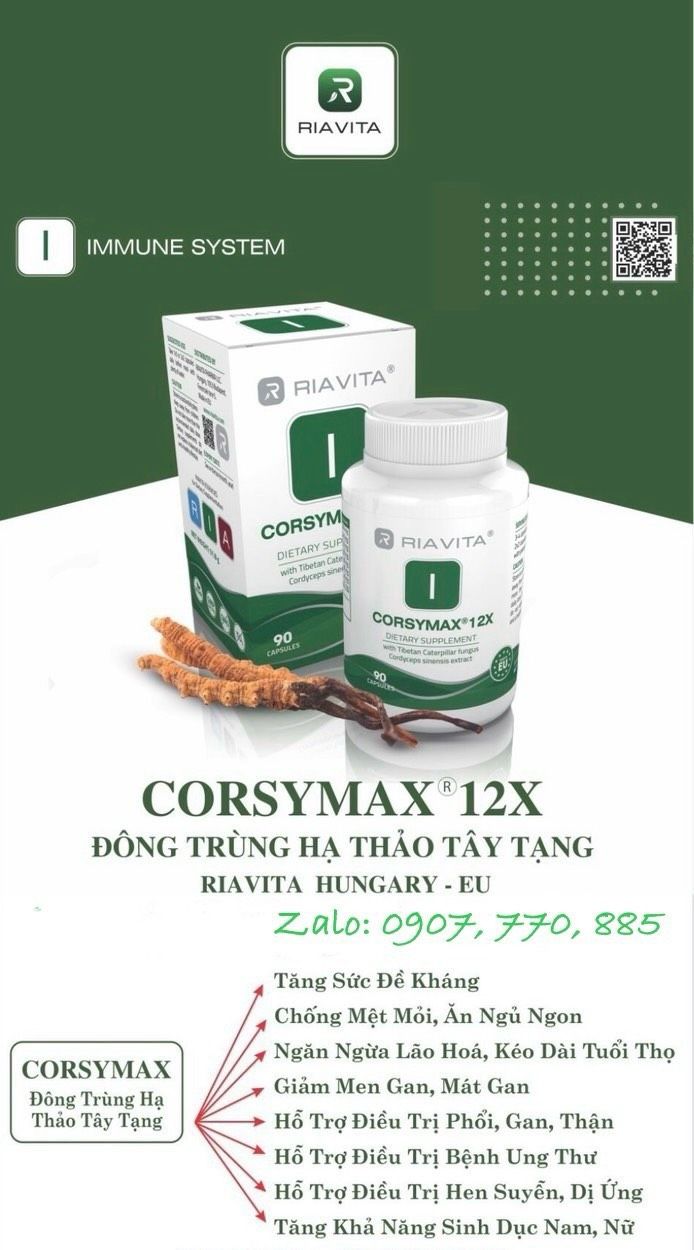 Riavita CorsyMax 12x - Đông Trùng Hạ Thảo Tây Tạng