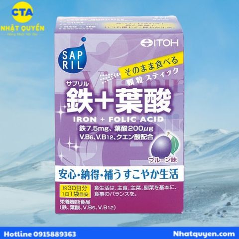Bột uống bổ sung Sắt - Axit Folic ITOH Sapril Nhật Bản hộp 30 gói