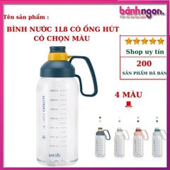 [Hàng Chuẩn] Bình Nước Just Life Dung Tích Lớn 1,8 Lit Chất Liệu Nhựa Tritan Cao Cấp Kèm ống Hút