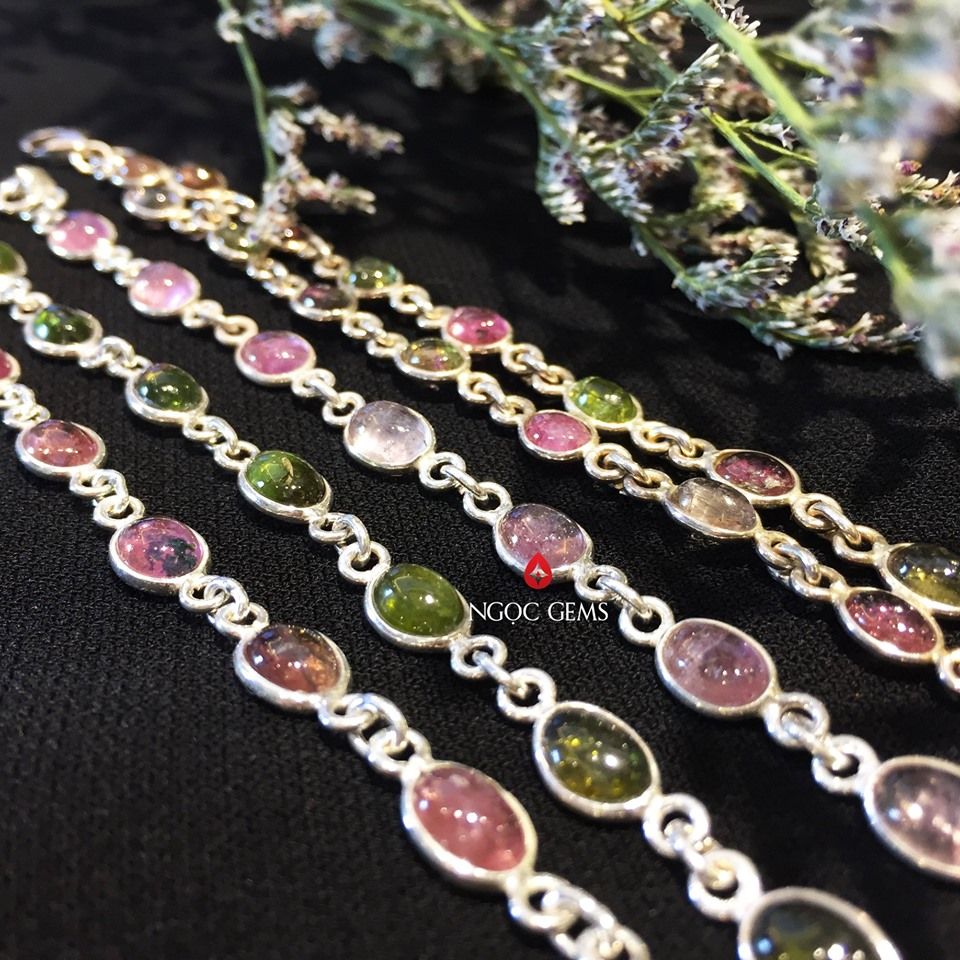Lắc bạc Tourmaline Facet
