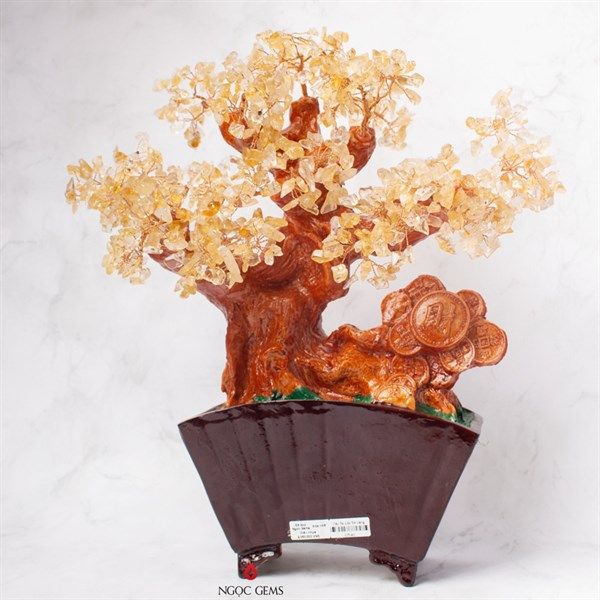 Cây Tài Lộc Thạch Anh Vàng - Size Nhỡ - Thân Nhựa