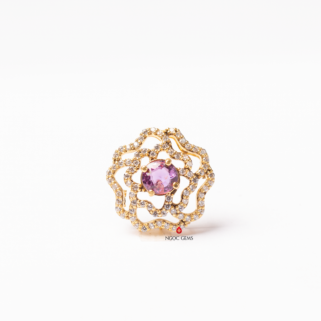 Charm Hoa nạm Spinel Hồng - 10K Gold