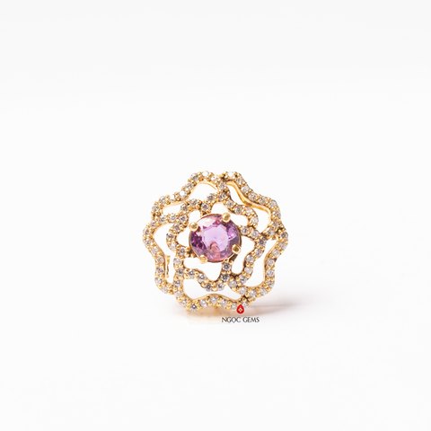 Charm Hoa nạm Spinel Hồng - 10K Gold