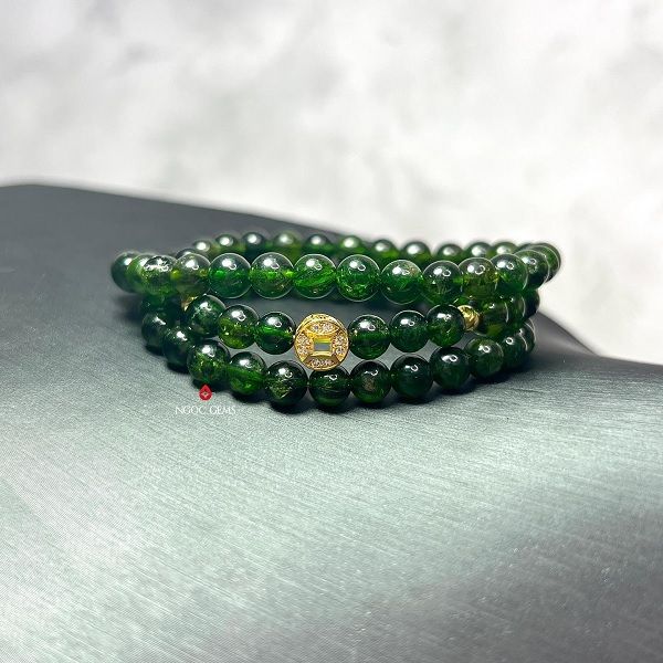 Vòng tay Diopside mix charm Đồng xu kim tiền vàng 10K