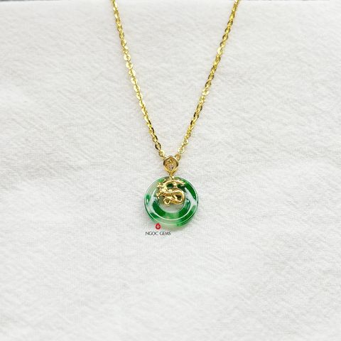 Mặt Dây Bọc Vàng 18k Đồng Điếu Ngọc Jade Lục Cay - 18k Gold