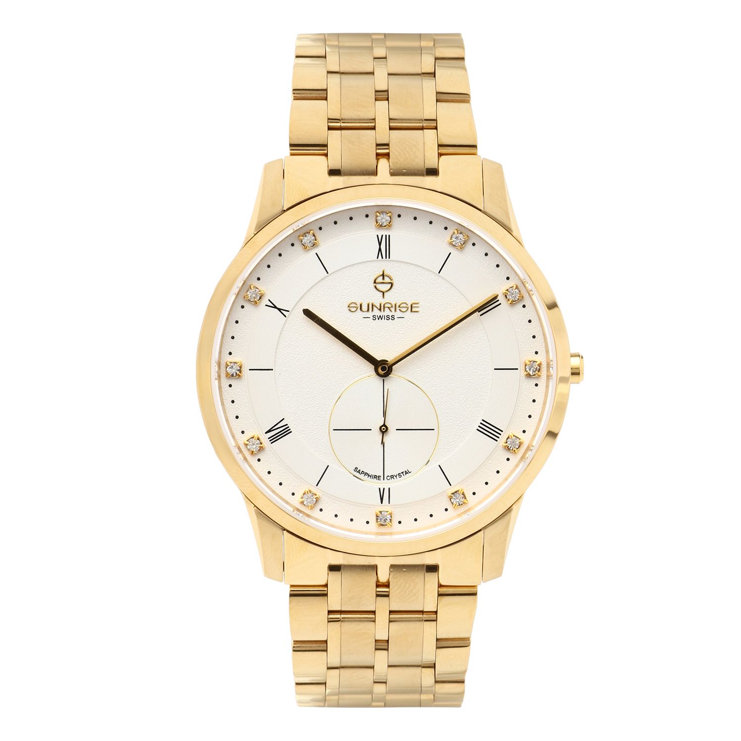 Đồng Hồ Đeo Tay Nam Sunrise 1114SA Sapphire Dây Thép Vàng