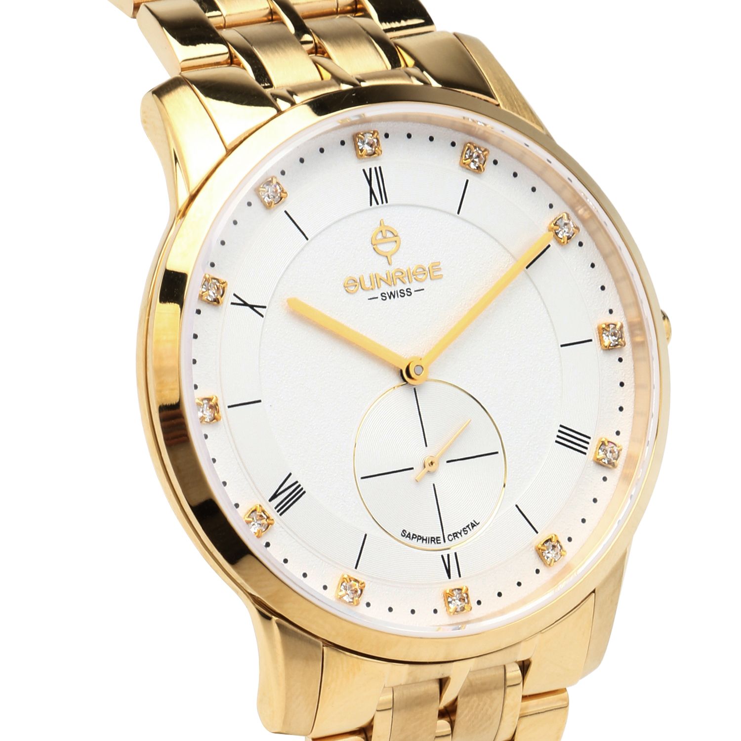 Đồng Hồ Đeo Tay Nam Sunrise 1114SA Sapphire Dây Thép Vàng