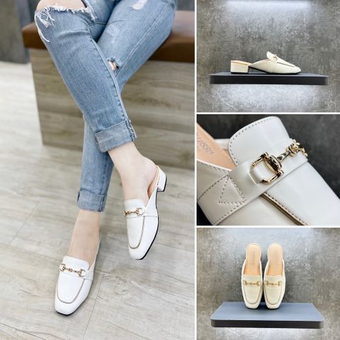 GIÀY SỤC LUSSO SLIPPER NỮ MŨI VUÔNG TRẮNG LẮC VÀNG 5CM SL5-04W