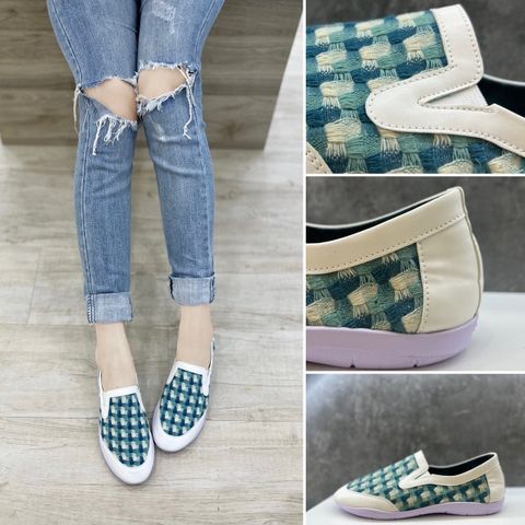 [HÀNG MỚI] GIÀY SLIP ON NỮ TRẮNG XANH MINT HOẠ TIẾT THỔ CẨM DA LÌ SLIPONTCMINT