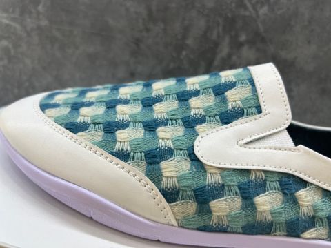 [HÀNG MỚI] GIÀY SLIP ON NỮ TRẮNG XANH MINT HOẠ TIẾT THỔ CẨM DA LÌ SLIPONTCMINT