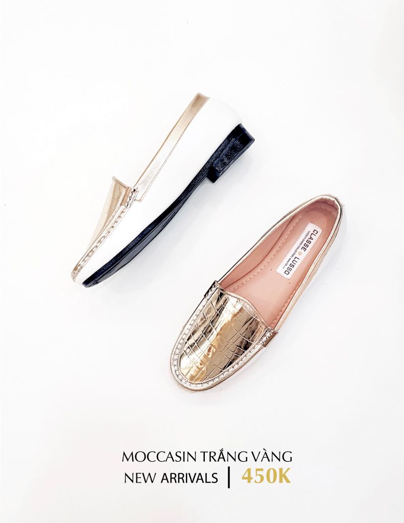 GIÀY MỌI MOCCASIN TRẮNG VÀNG CM3006G