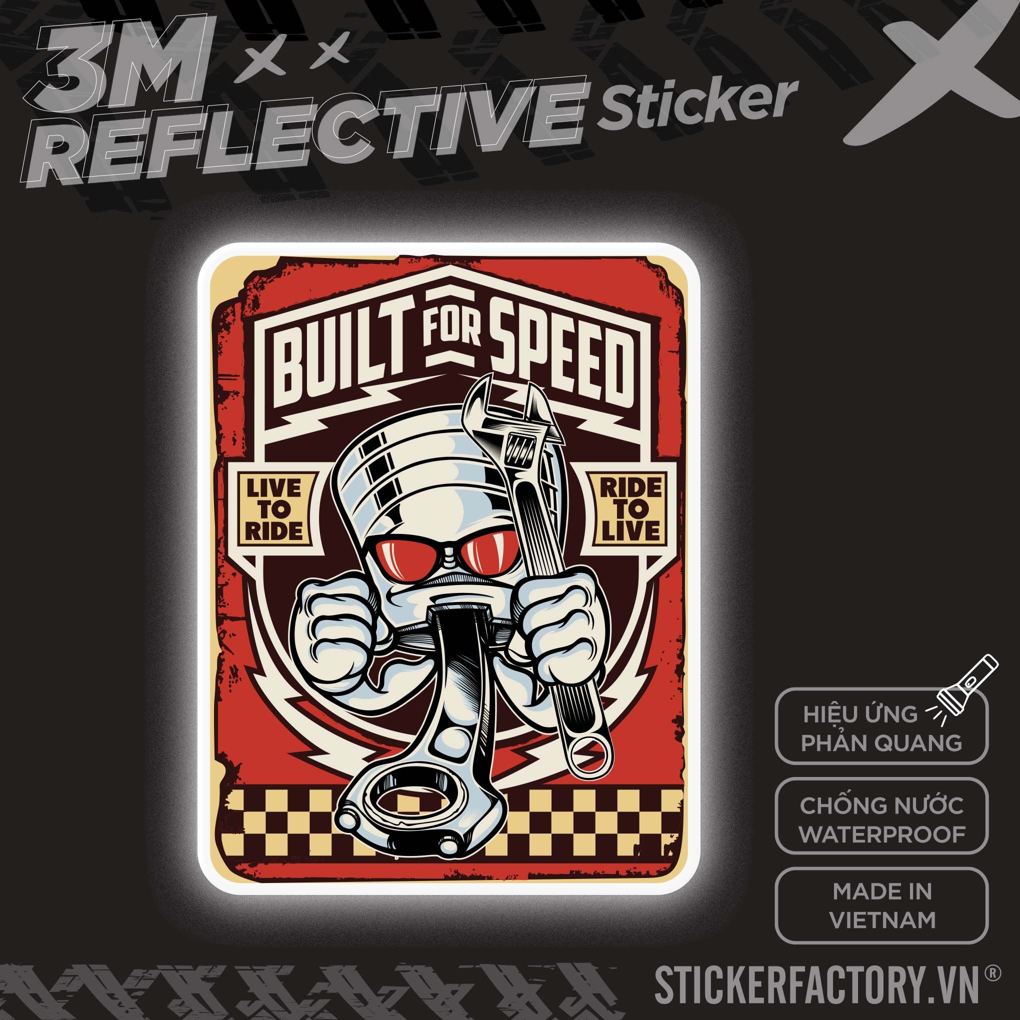 BUILT FOR SPEED PISTON 3M - Reflective Sticker Die-cut
