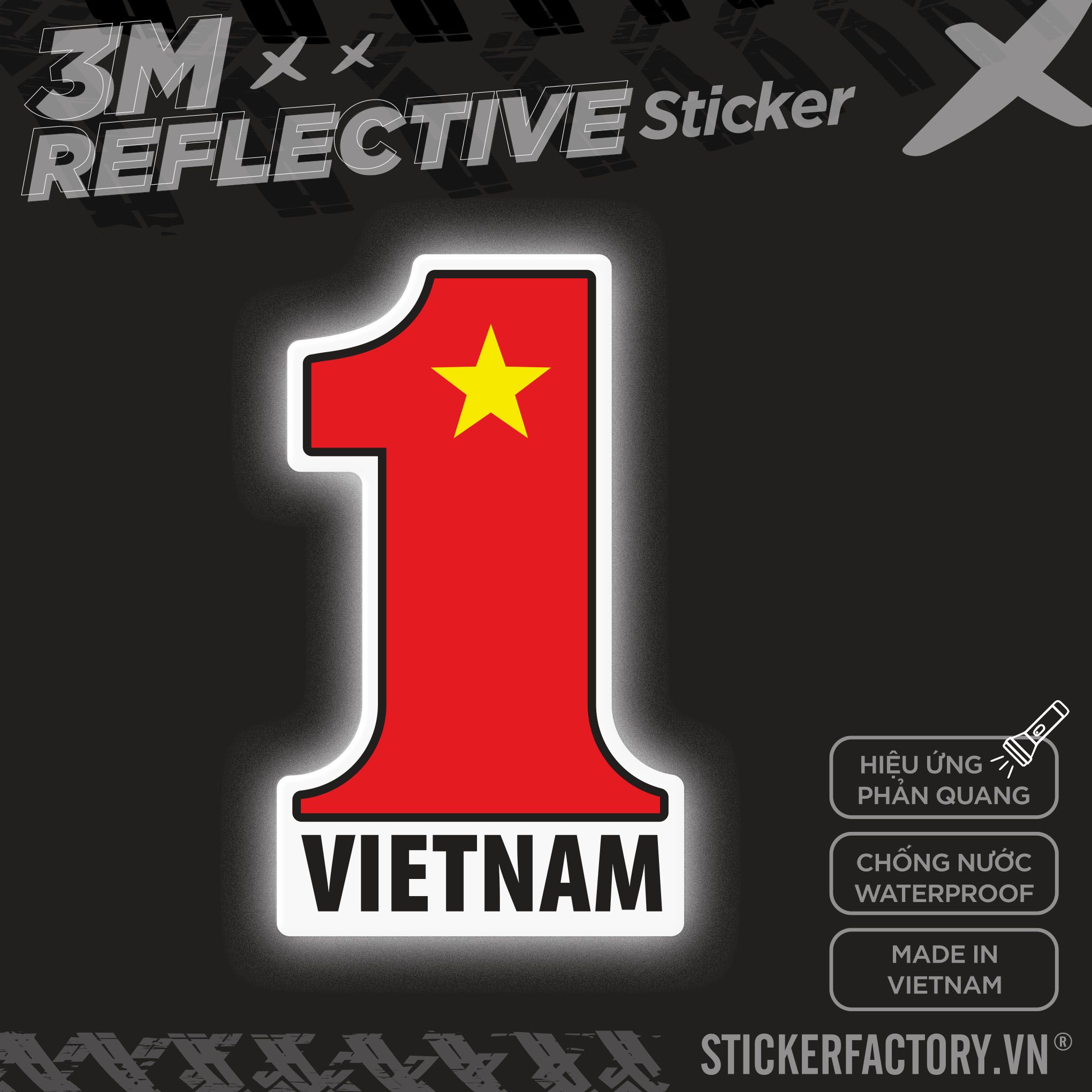 VIETNAM FLAG NUMBER 1 3M - Reflective Sticker Die-cut