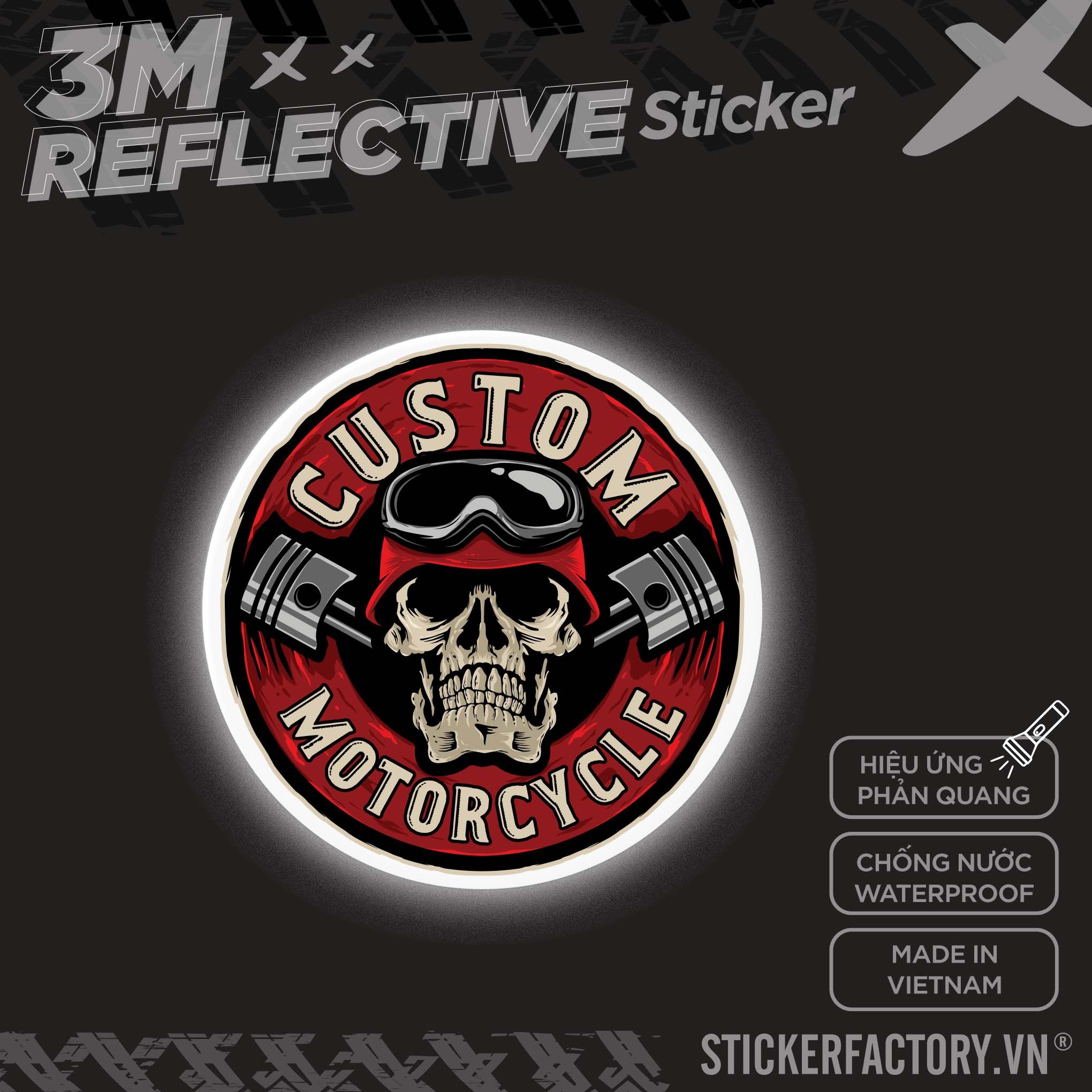 SKULL CUSTOM MOTORCYCLE LOGO 3M - Reflective Sticker Die-cut