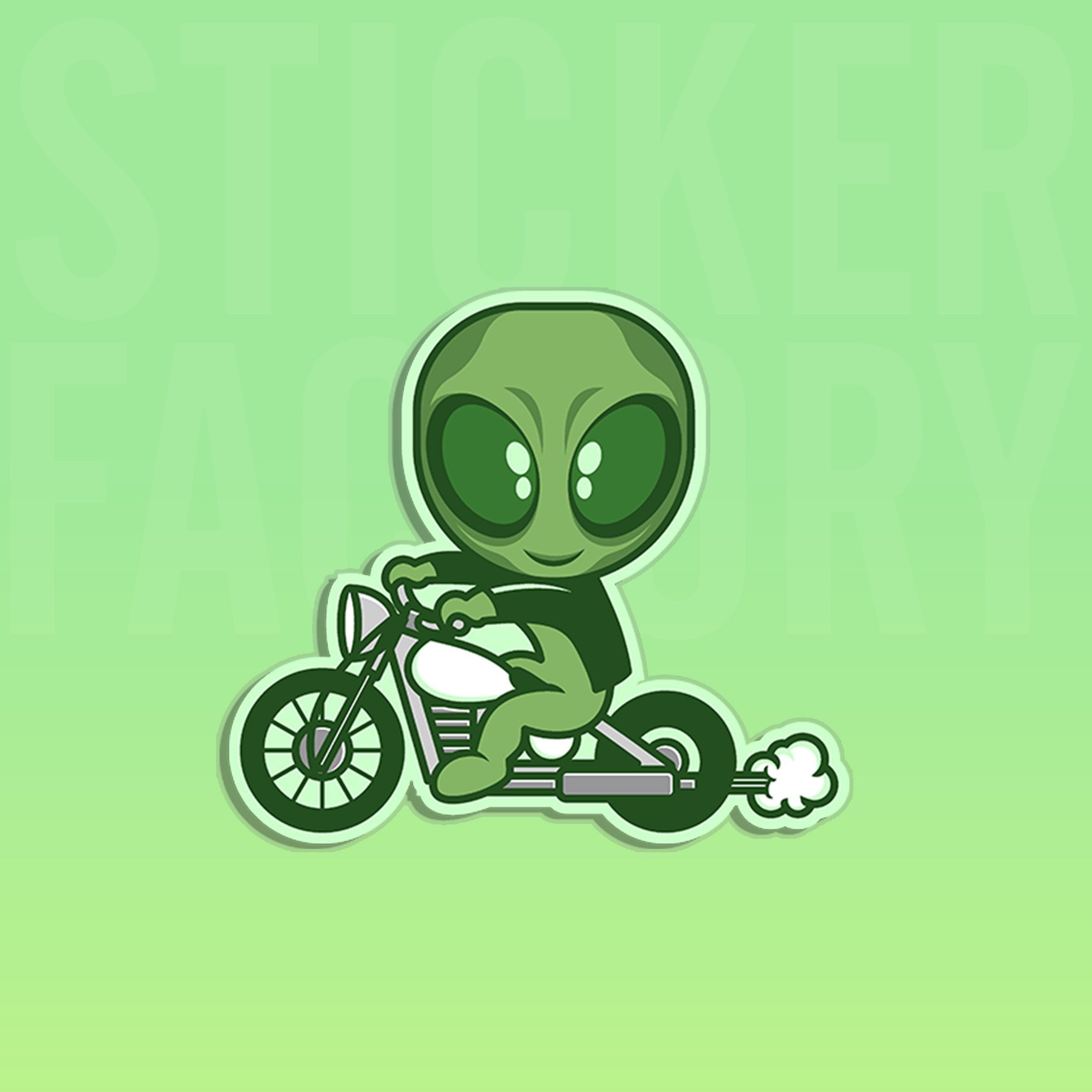 CARTOON ALIEN BIKER 7cm - Sticker Die-cut hình dán cắt rời