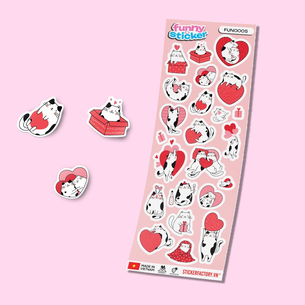 FUNNY0005 LOVE CATS - Sticker hình dán