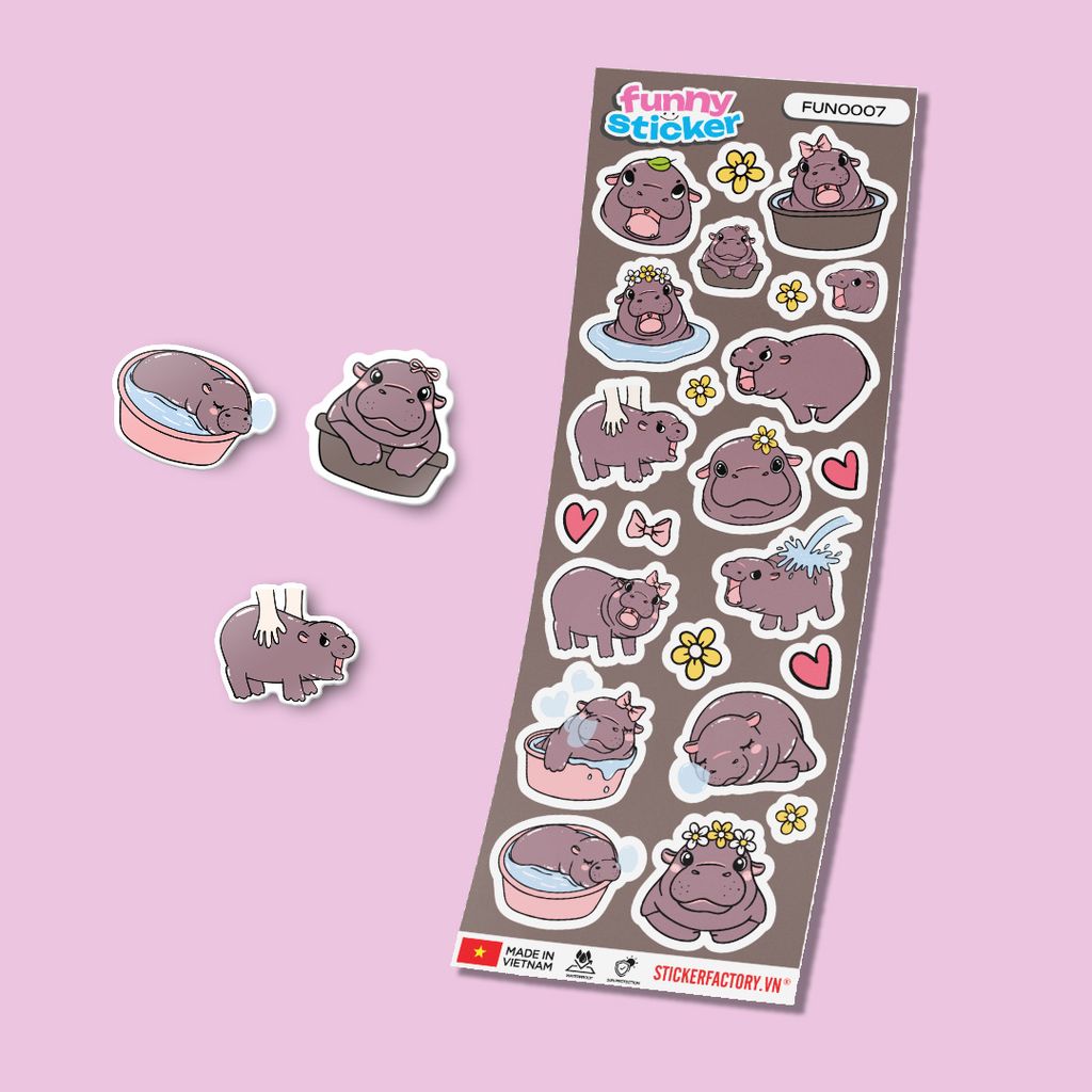 FUNNY0007 CUTE HIPPO - Sticker hình dán