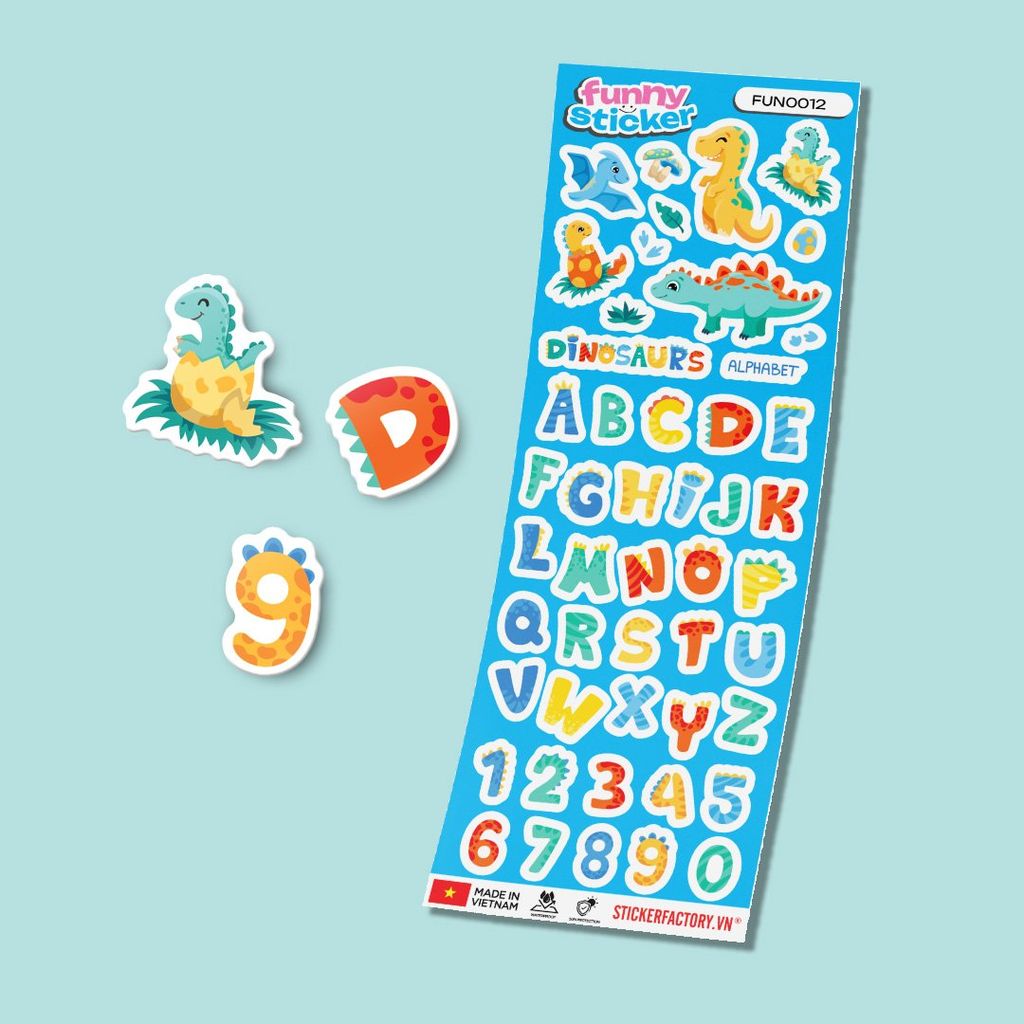 FUNNY0012 DINO ALPHABET - Sticker hình dán