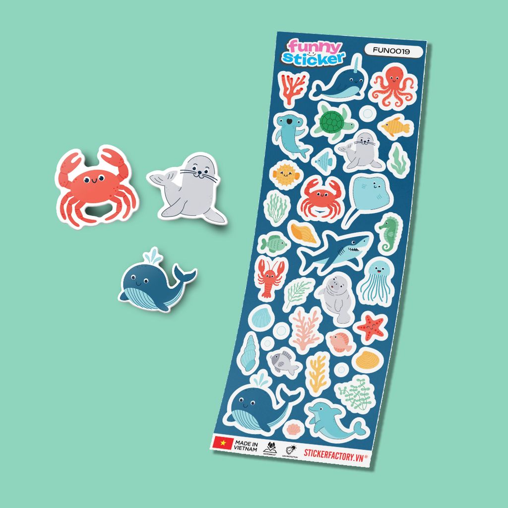 FUNNY0019 OCEAN FRIENDS - Sticker hình dán