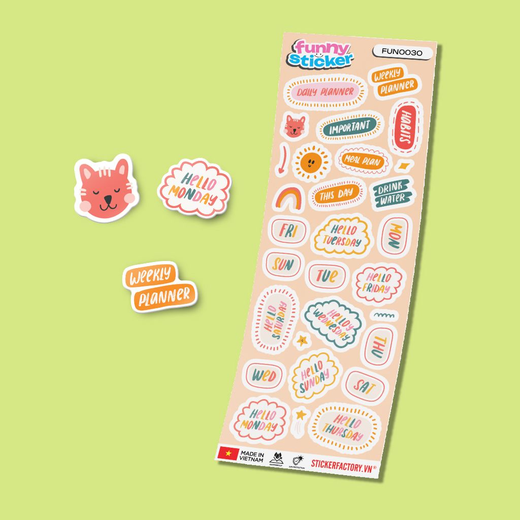 FUNNY0030 WEEKLY PLANNER - Sticker hình dán