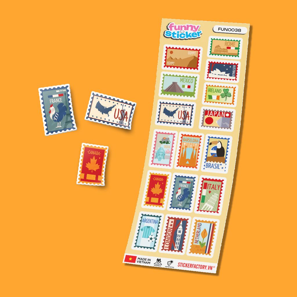 FUNNY0038 TRAVEL STAMPS - Sticker hình dán
