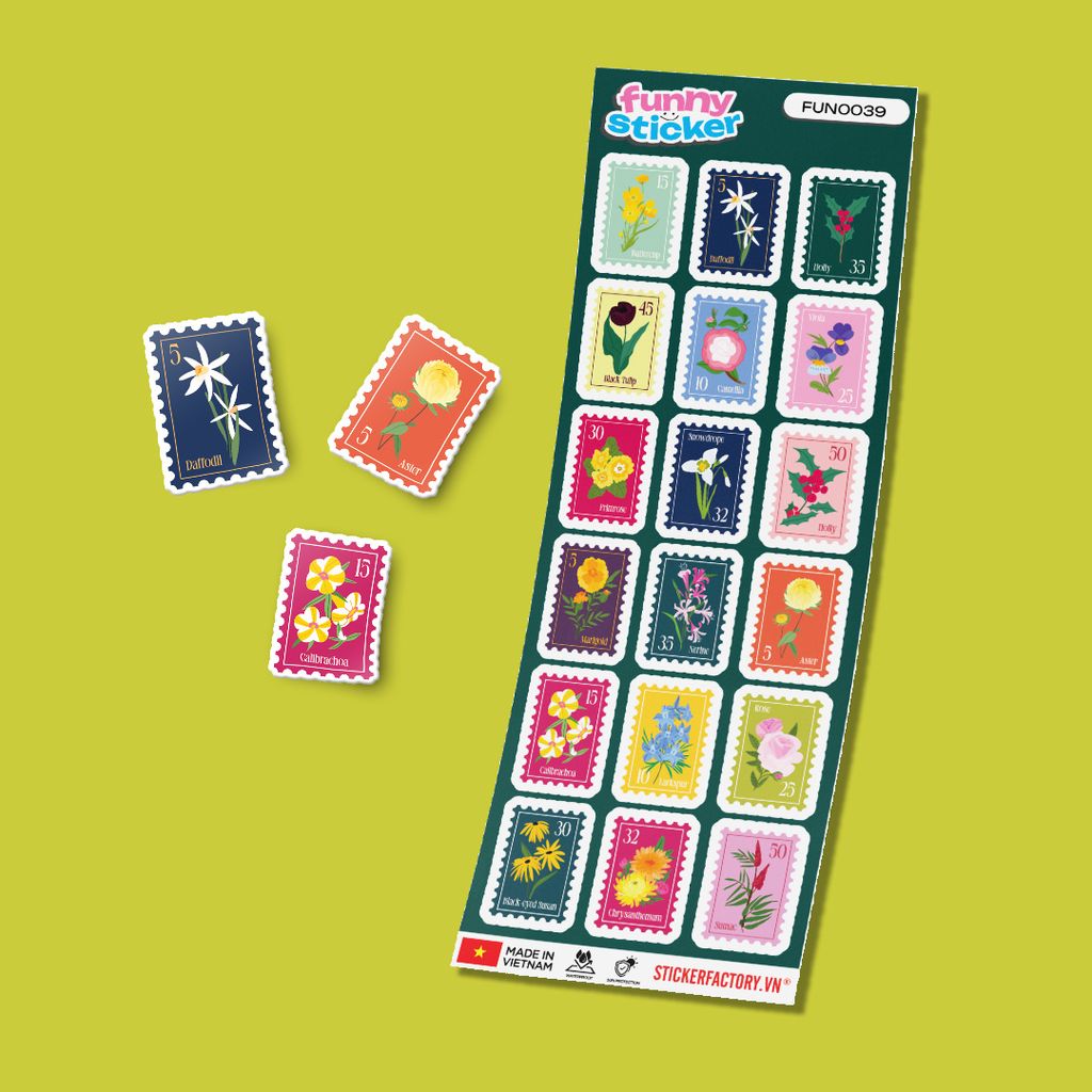 FUNNY0039 FLOWER STAMPS - Sticker hình dán
