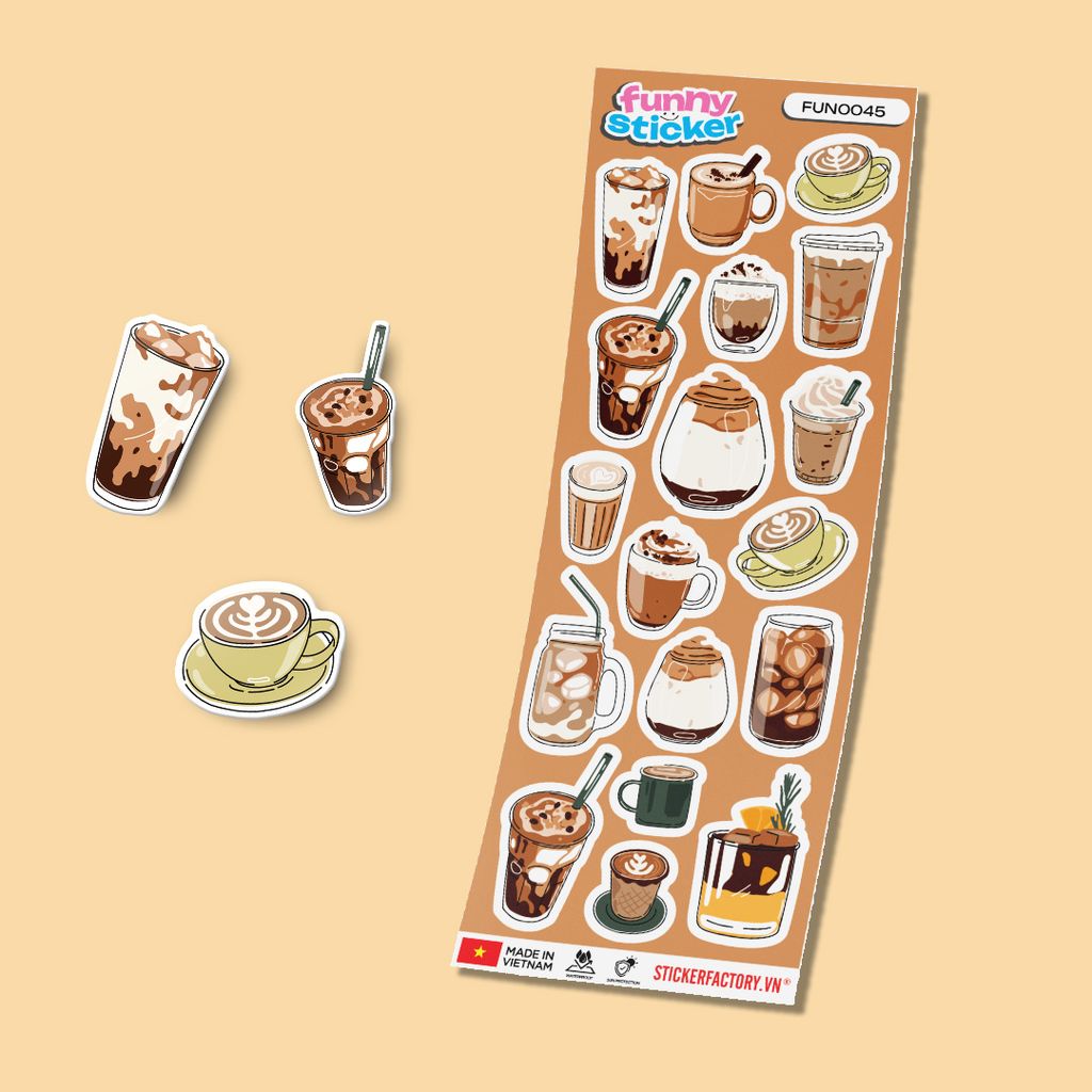 FUNNY0045 COFFEE LATTE - Sticker hình dán
