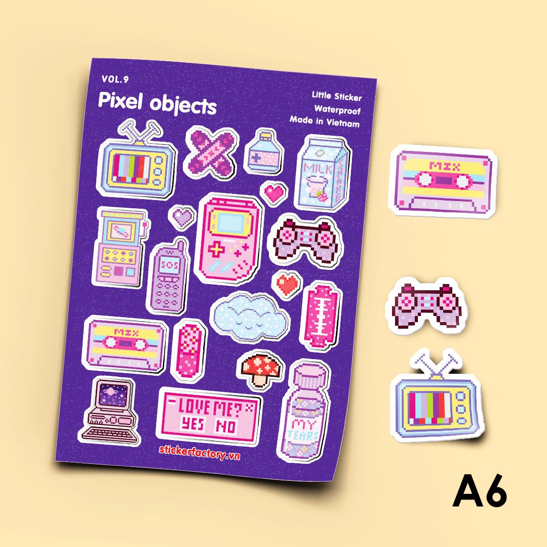 Vol.9 Pixel objects - Little sticker sheet A6