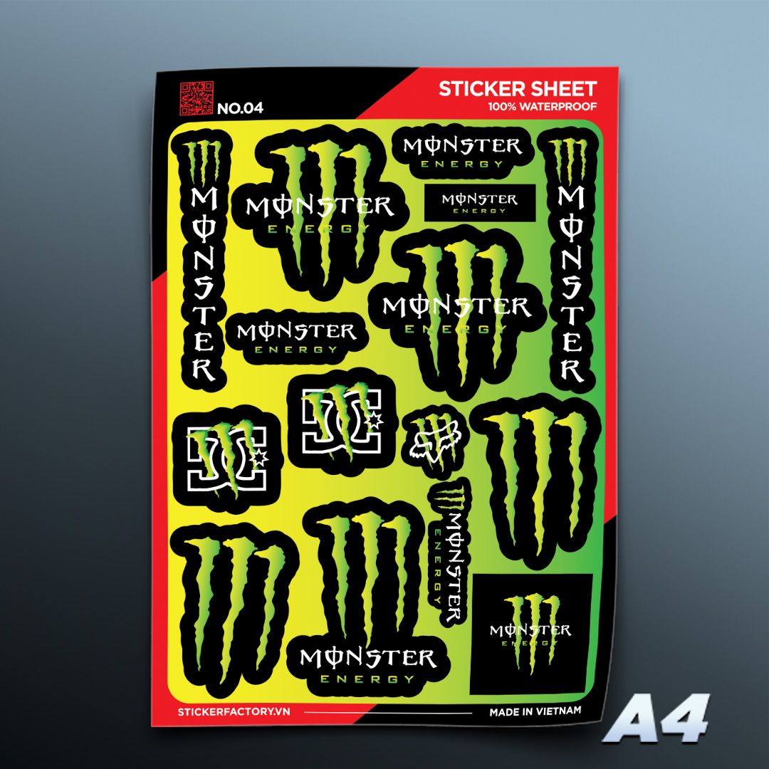 NO.04 Monster Energy - Sticker Sheet A4