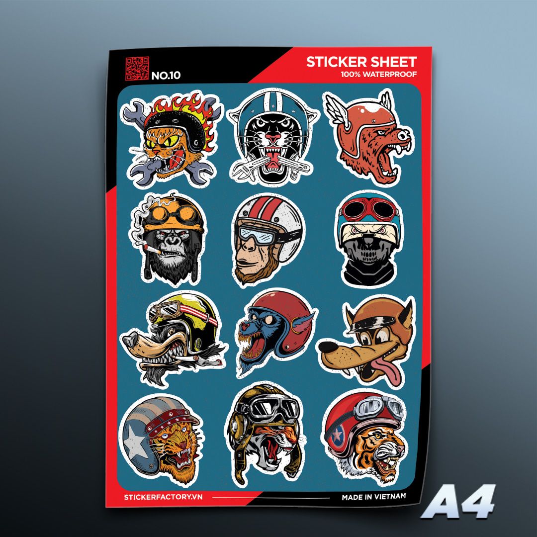 NO.10 Animal Biker - Sticker Sheet A4