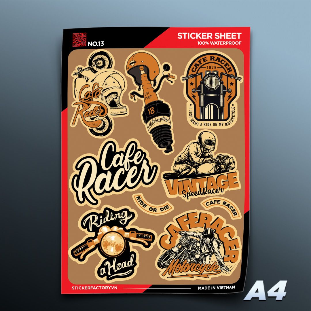 NO.13 Cafe Racer - Sticker Sheet A4