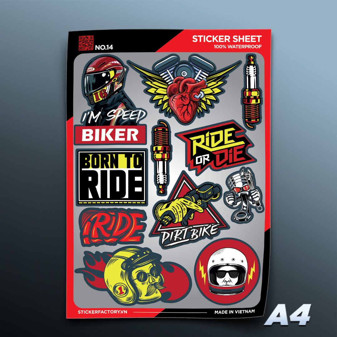 NO.14 Biker - Sticker Sheet A4